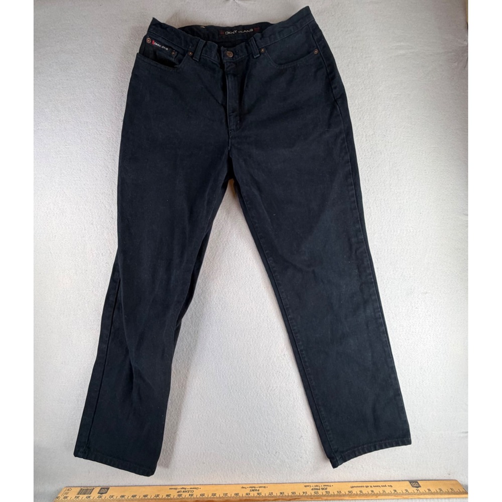 DKNY Jeans Black Straight Leg Denim Pants Vintage 90s Minimalist Womens Size 14